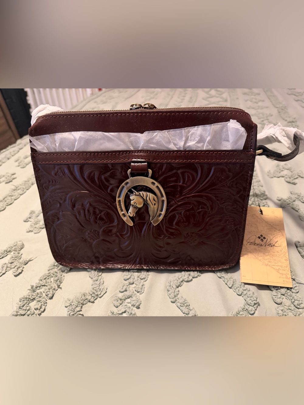 Tooled Leather Purse with Horse & Horseshoe Accent